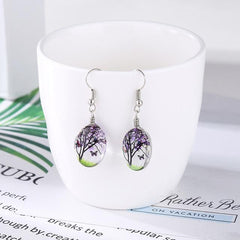 Butterfly Wishing Tree Glass  Dried Flower Long Drop Earrings